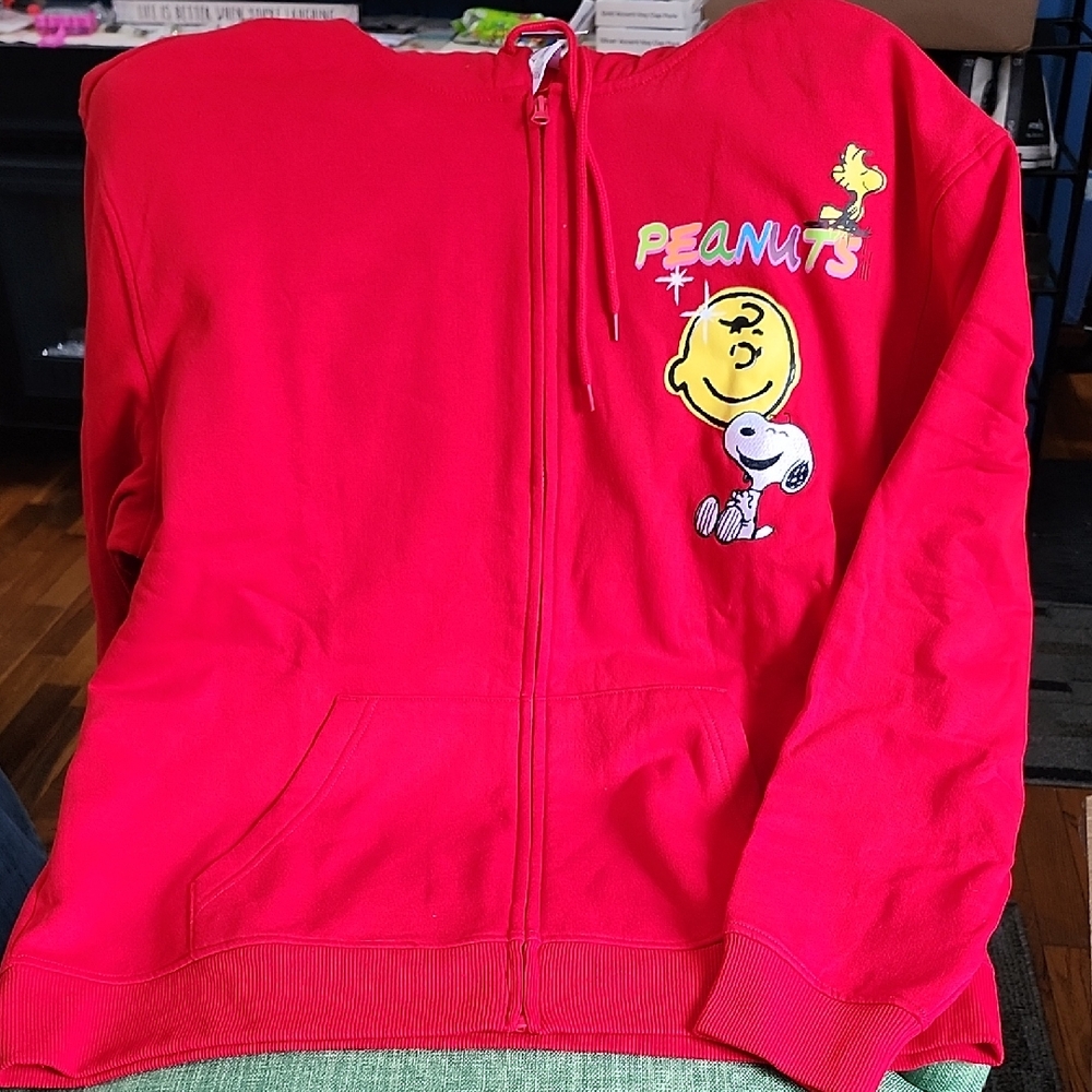 Peanuts Red Mens Zip Up Hoodie